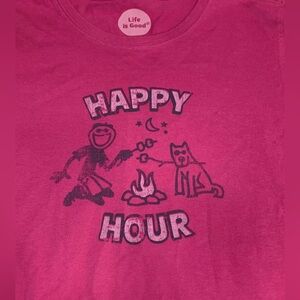 Life is Good pink HAPPY HOUR campfire s’mores XXL cotton t crusher shirt tee EUC